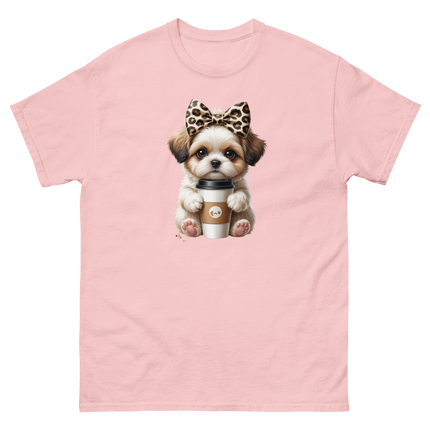 Leopard Bow Shih Tzu Tee – Cute Coffee Puppy Graphic Shirt Women Tees Style Junction – Custom Digital Designs & Apparel