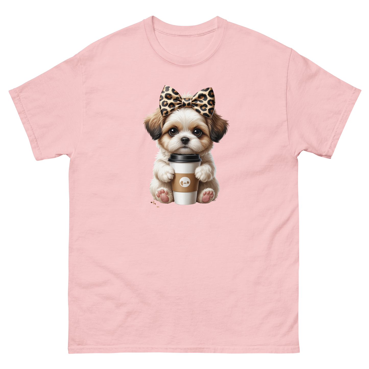 Leopard Bow Shih Tzu Tee – Cute Coffee Puppy Graphic Shirt Women Tees Style Junction – Custom Digital Designs & Apparel