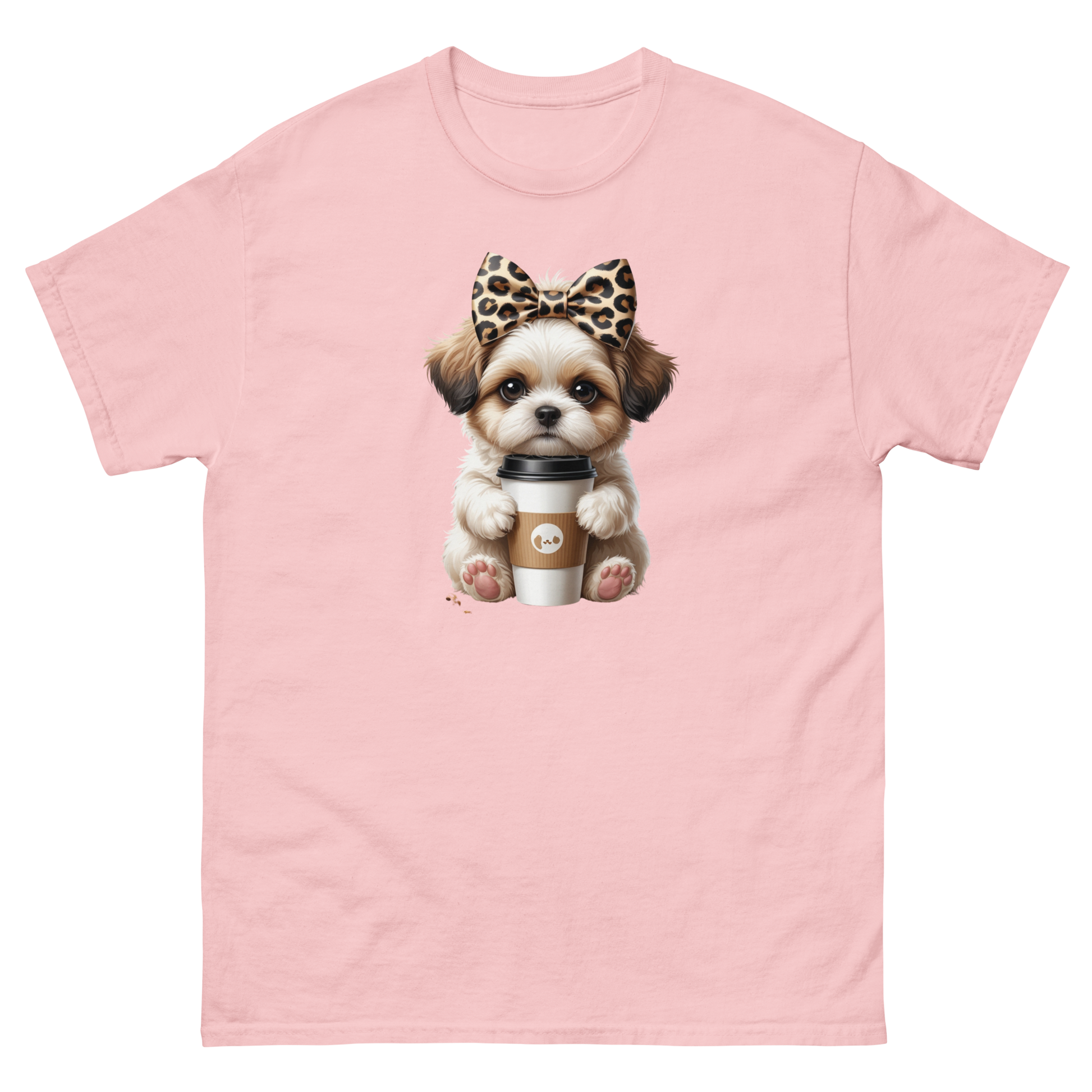 Leopard Bow Shih Tzu Tee – Cute Coffee Puppy Graphic Shirt Women Tees Style Junction – Custom Digital Designs & Apparel