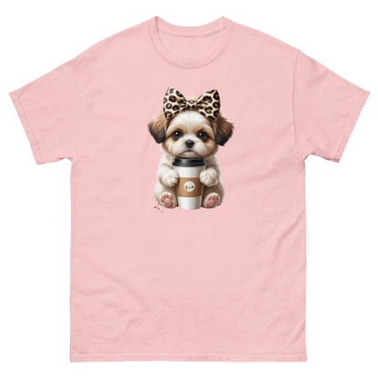 Leopard Bow Shih Tzu Tee – Cute Coffee Puppy Graphic Shirt Women Tees Style Junction – Custom Digital Designs & Apparel