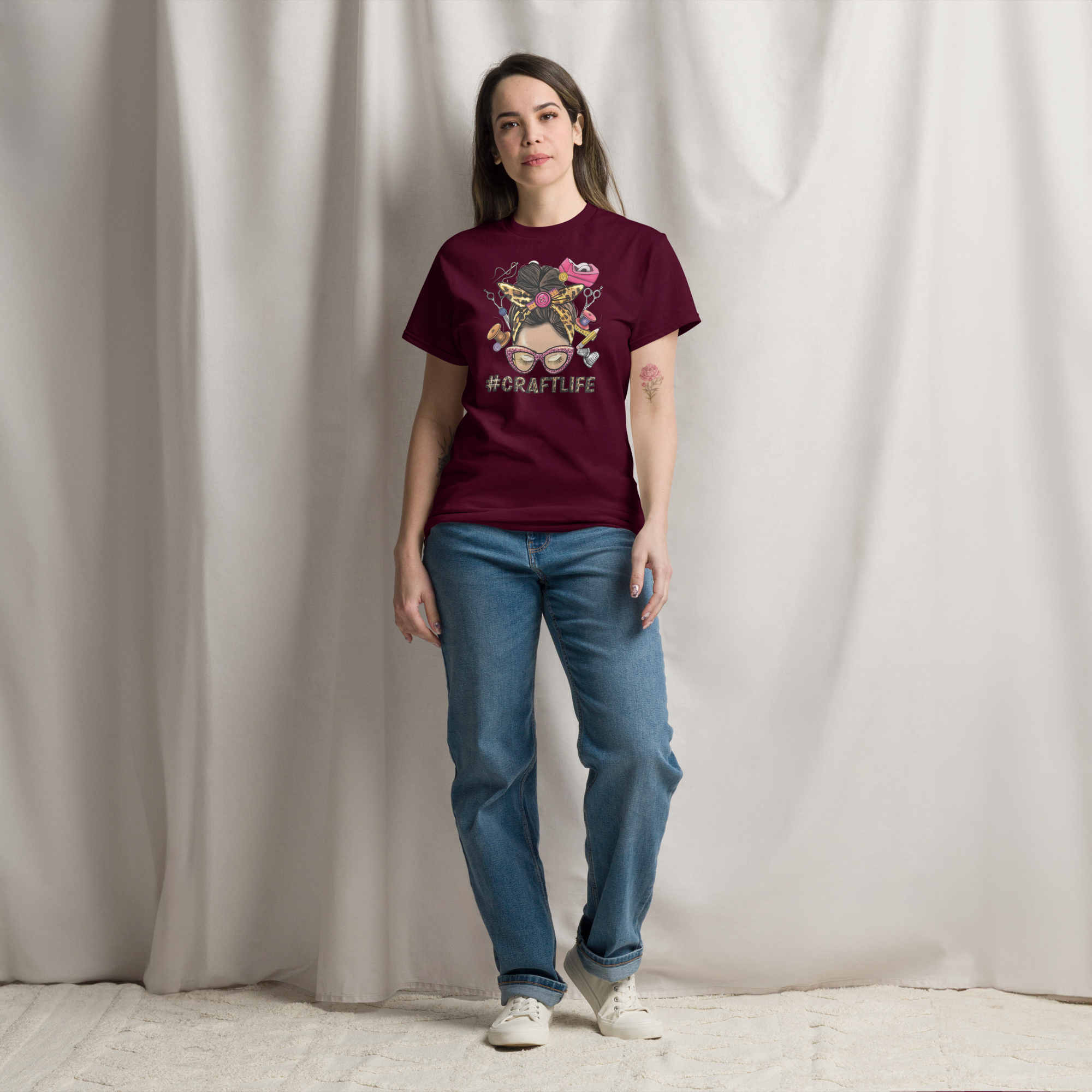 Craft Life Womens Custom T-shirt Physical T-Shirt Style-Junction Maroon S 