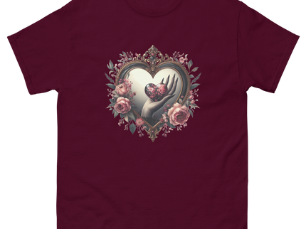 Heart Frame & Gothic Floral Art Tee Women Tees Style Junction – Custom Digital Designs & Apparel Maroon S