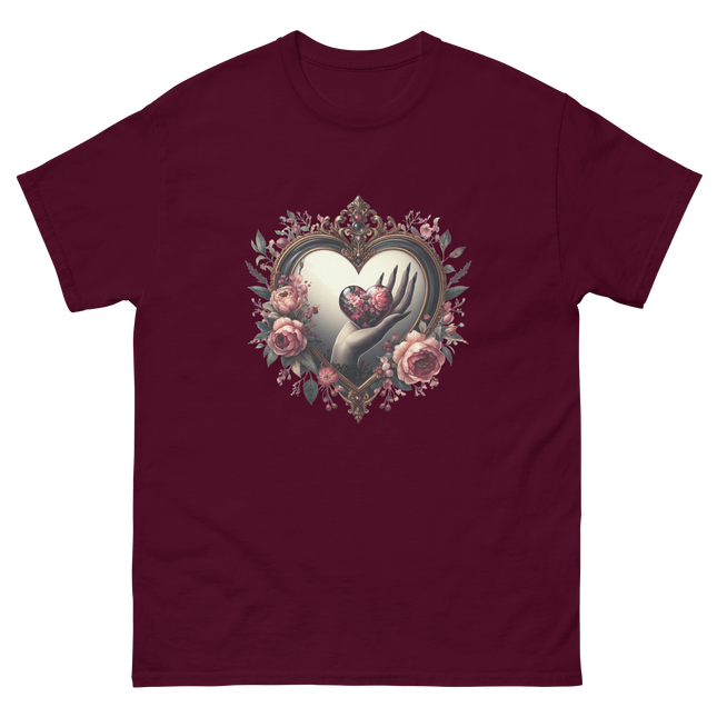 Heart Frame & Gothic Floral Art Tee Women Tees Style Junction – Custom Digital Designs & Apparel Maroon S