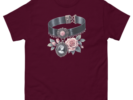 Victorian Cameo Choker Floral Tee Women Tees Style Junction – Custom Digital Designs & Apparel Maroon S