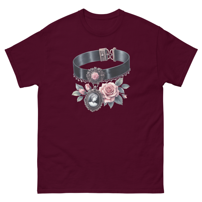 Victorian Cameo Choker Floral Tee Women Tees Style Junction – Custom Digital Designs & Apparel Maroon S