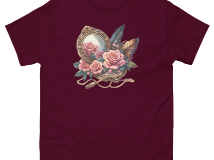 Vintage Mirror & Rose Frame Tee Women Tees Style Junction – Custom Digital Designs & Apparel Maroon S