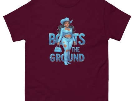 Boots on the Ground Tee – Light Blue Curvy Cowgirl Graphic #1 Women Tees Style Junction – Custom Digital Designs & Apparel Maroon S