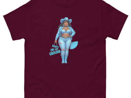 Boots on the Ground Tee – Light Blue Curvy Cowgirl Graphic #4 Women Tees Style Junction – Custom Digital Designs & Apparel Maroon S