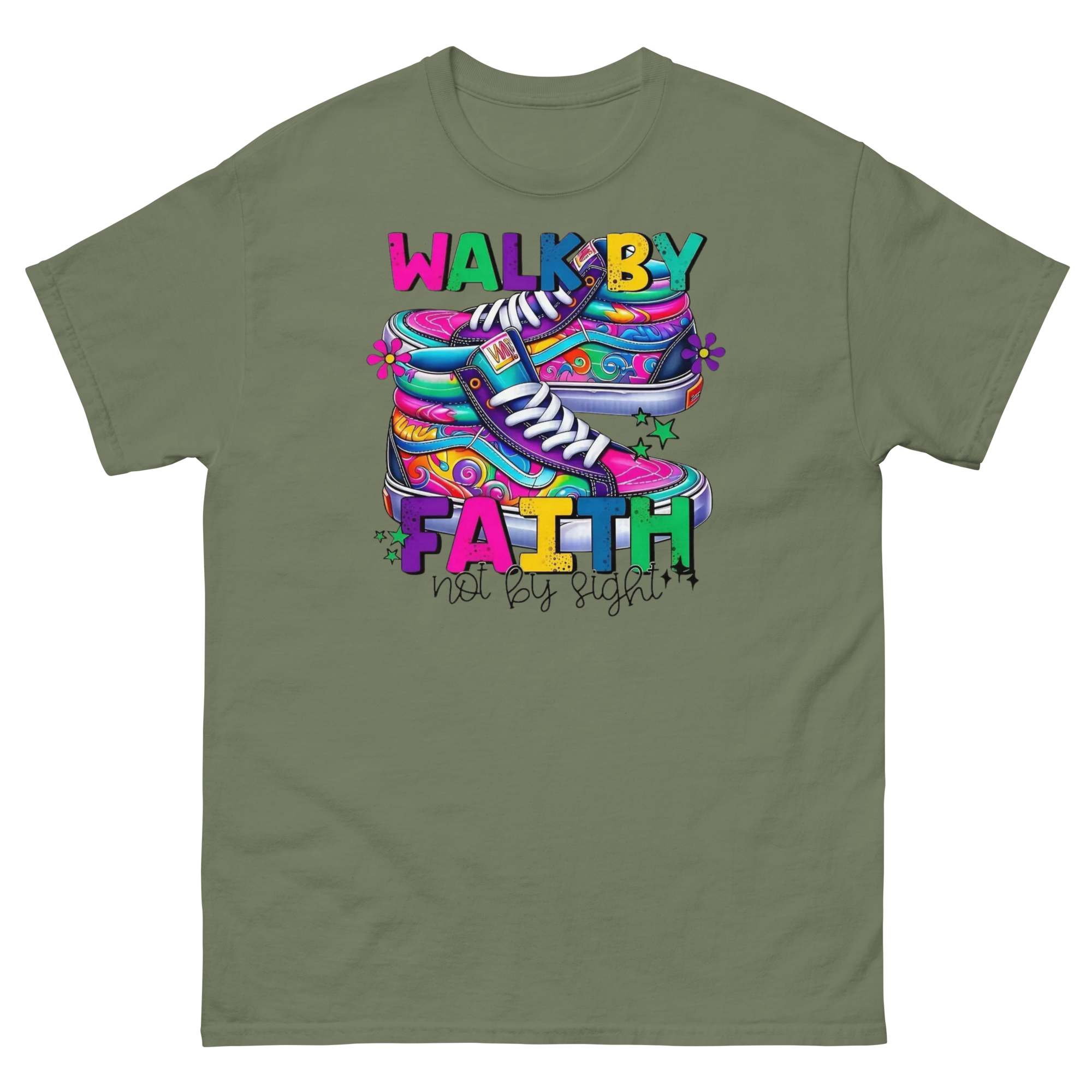 Walk By Faith Custom Design Unisex Classic T-shirt Physical T-Shirt Style-Junction Military Green S 