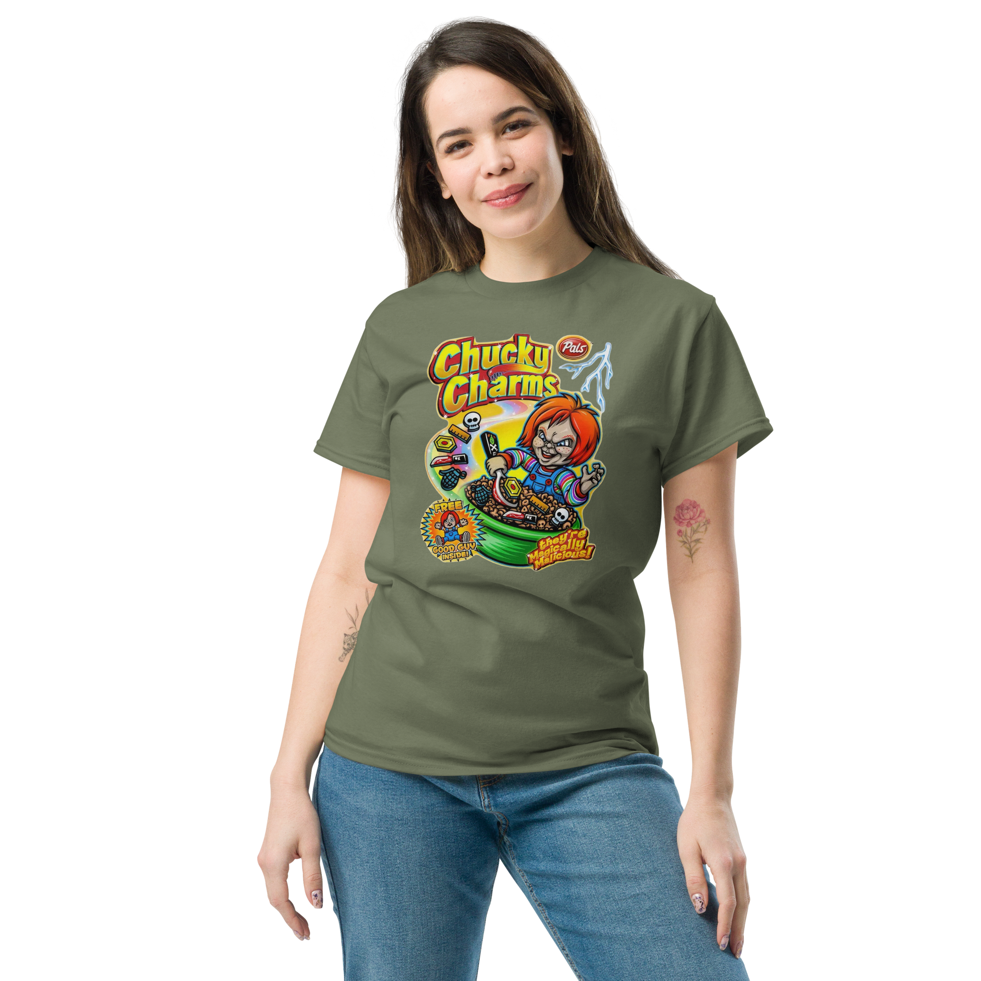 Chucky Charms Unisex Custom Classic T-shirt Physical T-Shirt Style-Junction Military Green S 