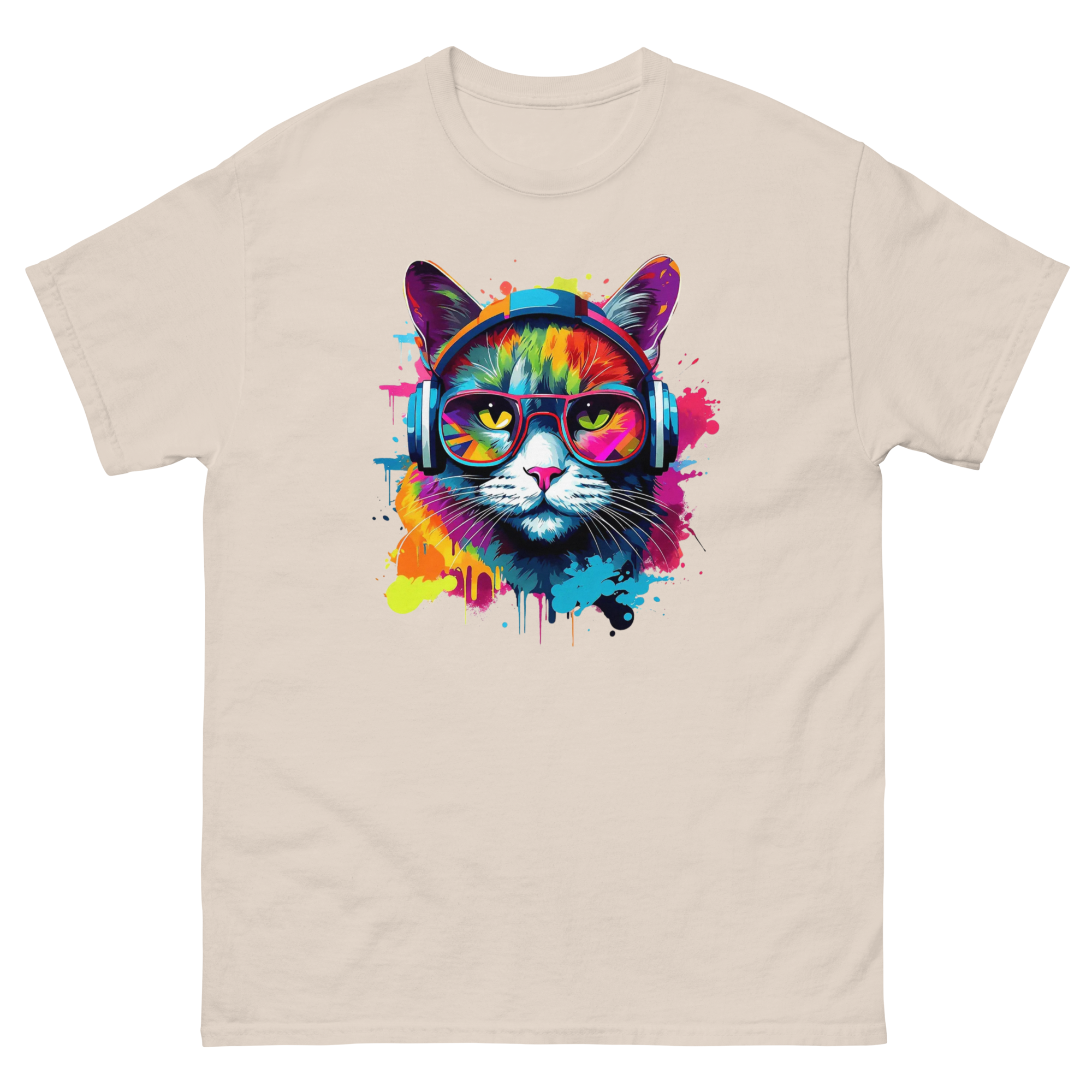 Vibrant DJ Cat Unisex Classic Tee - Trendy, Soft, and Perfect for Streetwear Physical T-Shirt Style-Junction