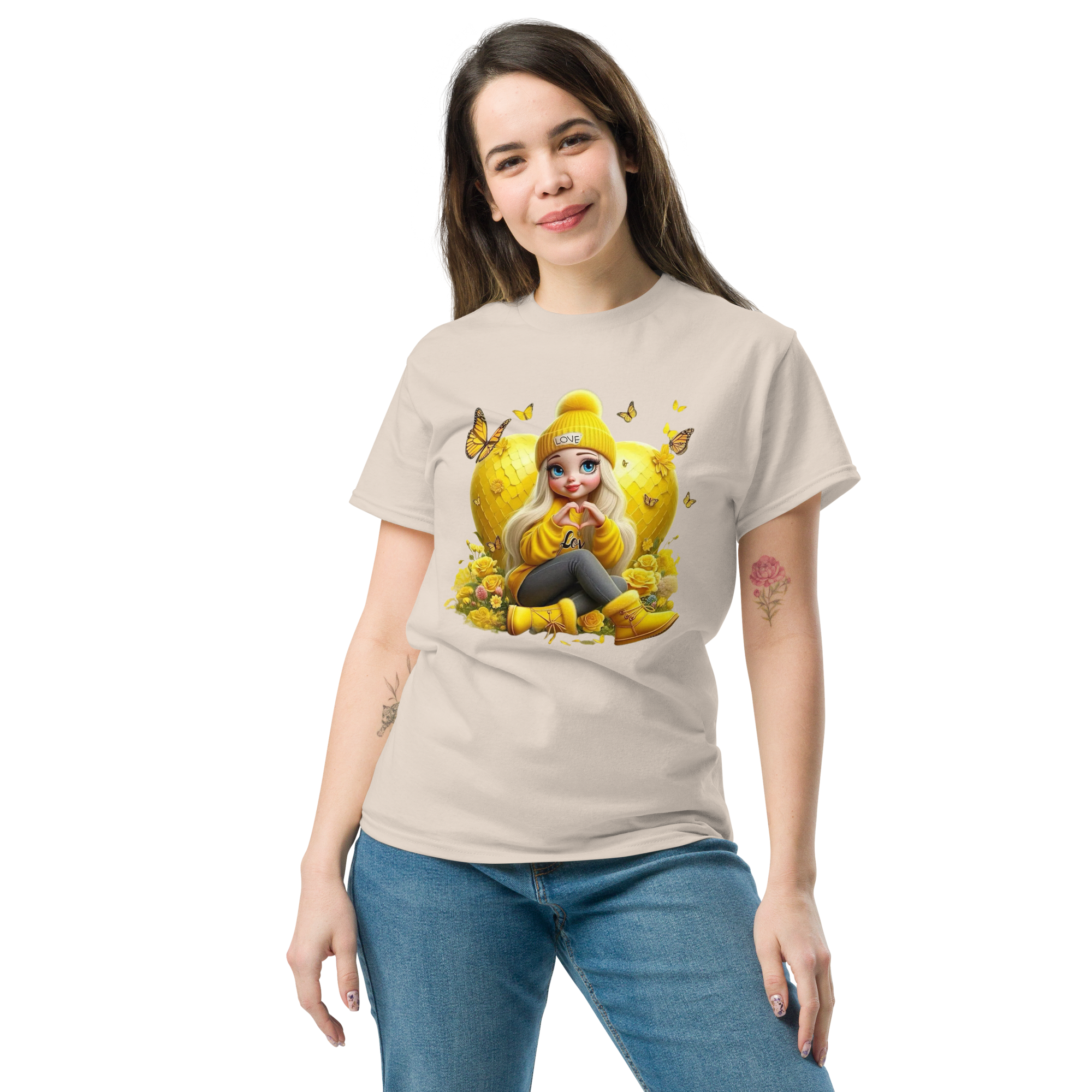 Golden Love Blossom Women's T-Shirt - 100% Cotton, Soft & Durable Physical T-Shirt Style-Junction