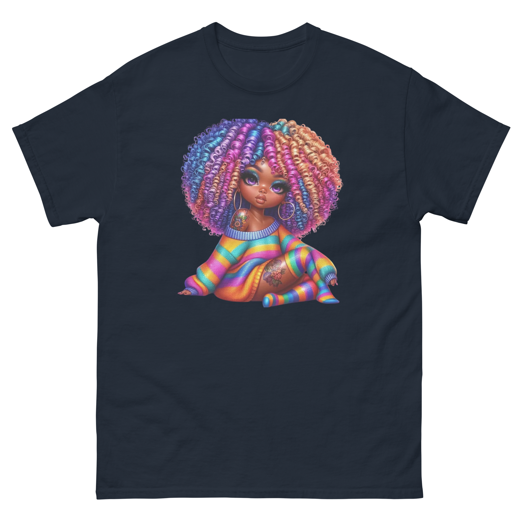 Beautiful Rainbow Girl Design | Women’s Custom Classic T-Shirt Physical T-Shirt Style-Junction Navy S 