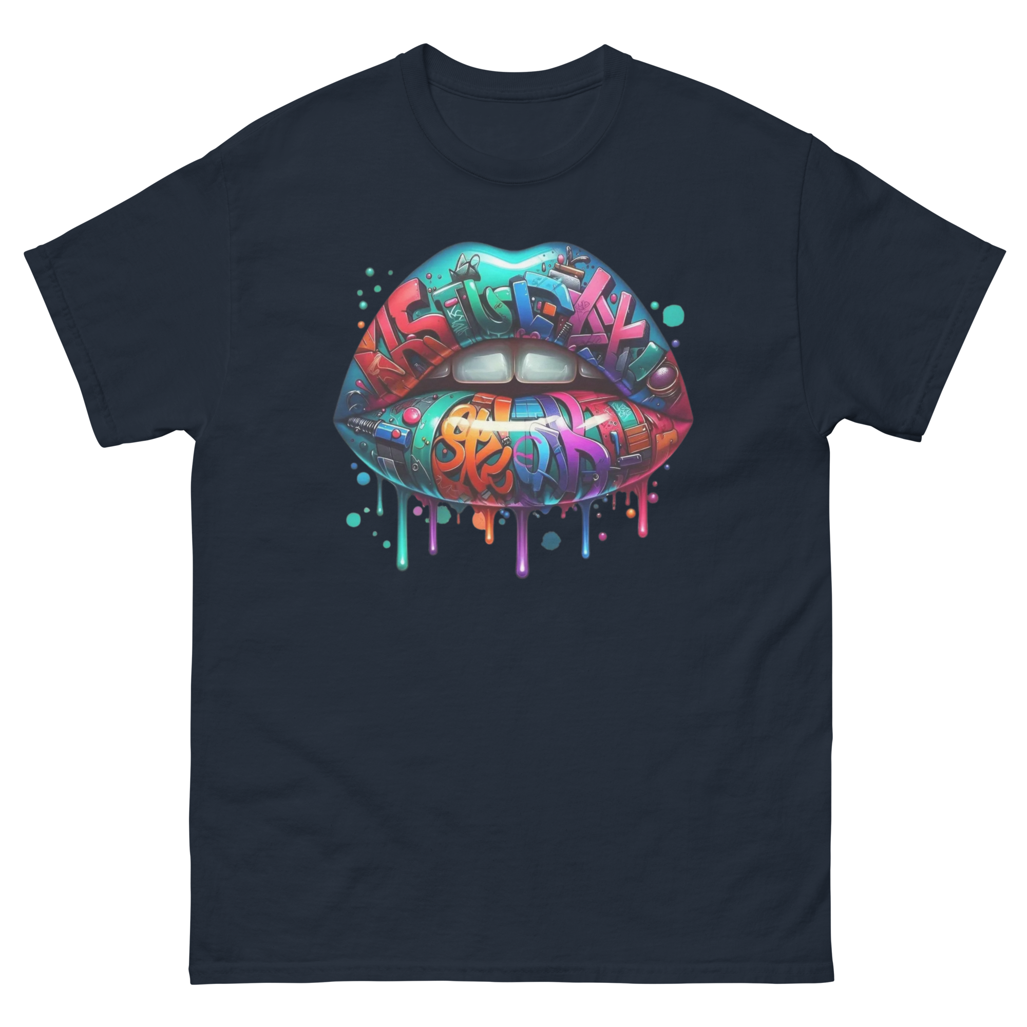 Colorful Graffiti Custom Designed Unisex Classic T-shirt Physical T-Shirt Style-Junction Navy S 