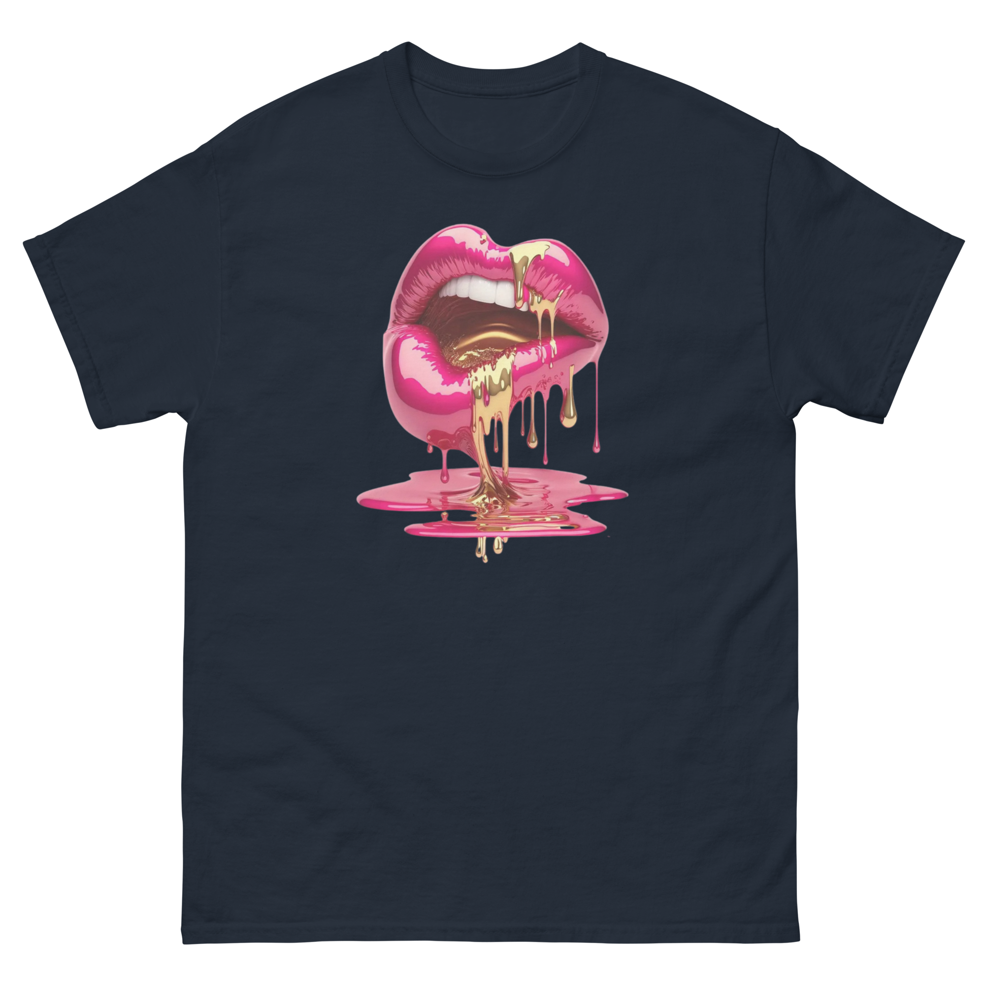 Dripping Lips Custom Design Unisex Classic T-shirt Physical T-Shirt Style-Junction Navy S 