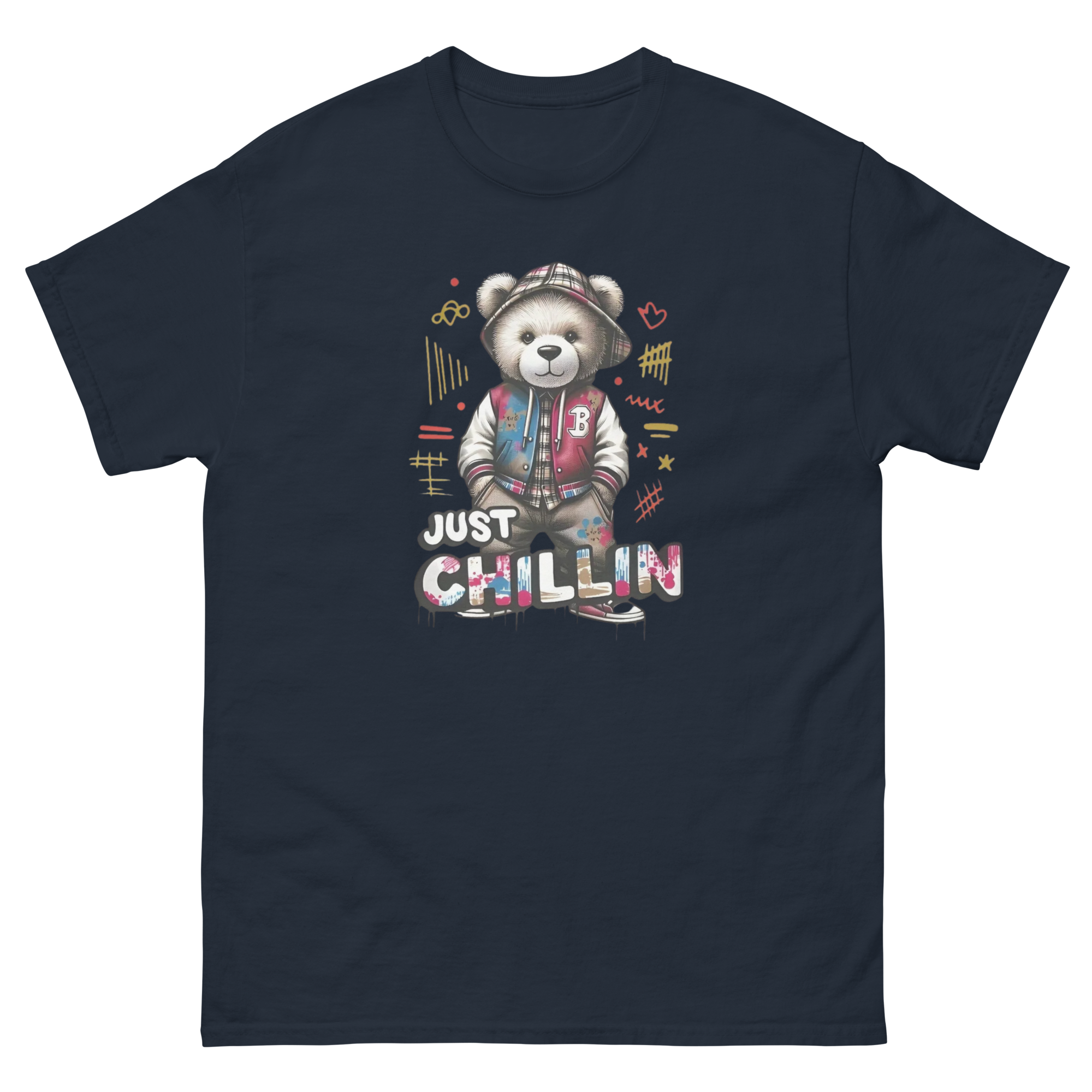 Just Chillin Bear Custom Design Unisex Classic T-shirt Physical T-Shirt Style-Junction Navy S 