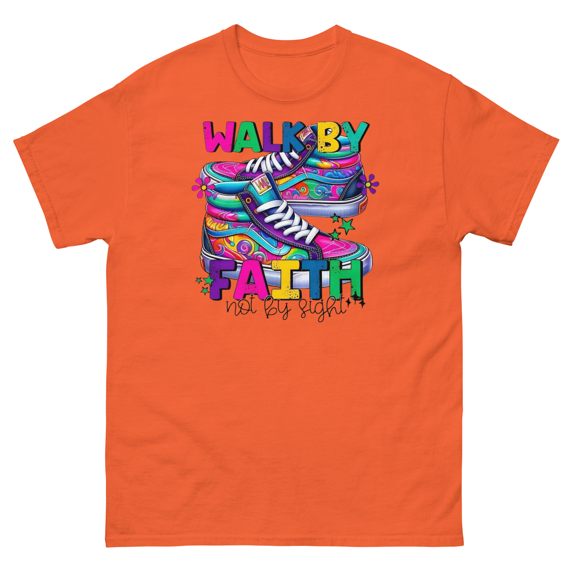 Walk By Faith Custom Design Unisex Classic T-shirt Physical T-Shirt Style-Junction Orange S 