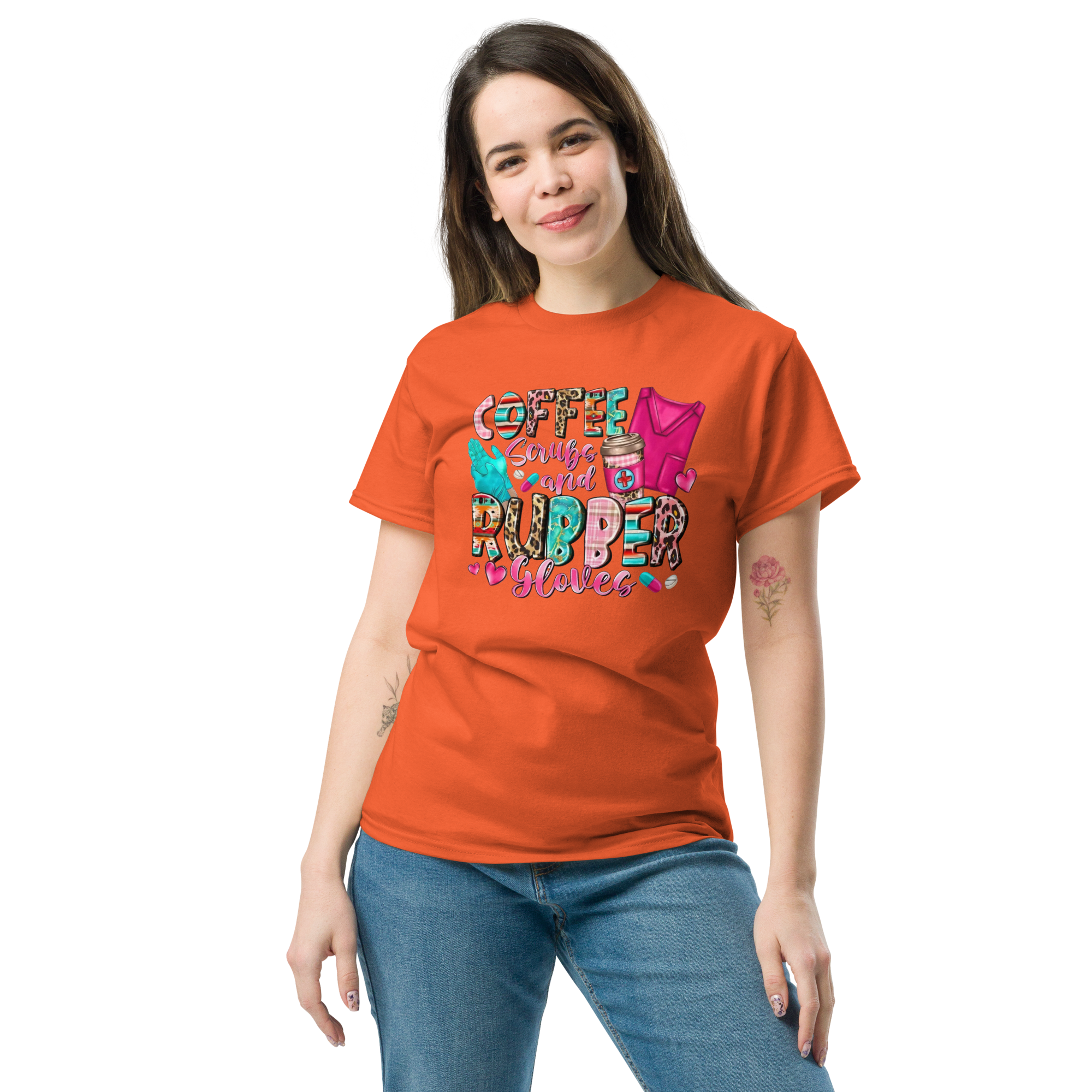 Coffee Scrubs and Rubber Gloves Unisex Custom Sweatshirt Classic T-shirt Physical T-Shirt Style-Junction Orange S