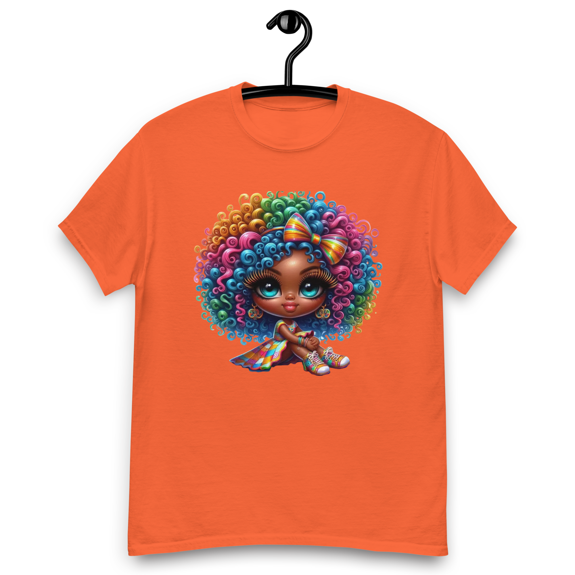 Rainbow Curls Doll Women's Tee - Comfortable 100% Cotton with a Stylish Fit Physical T-Shirt Style-Junction Orange S