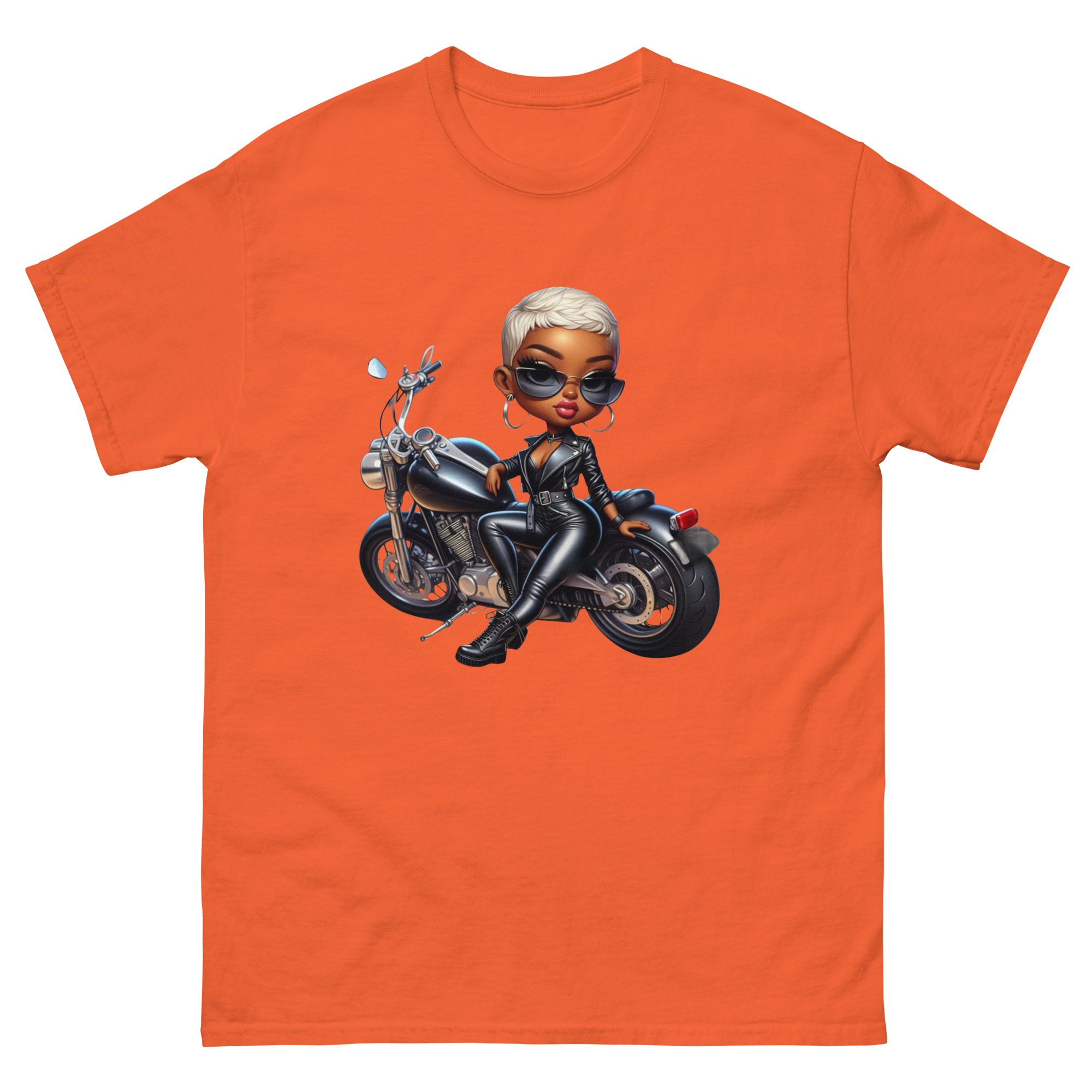 Biker Chic Diva Women's Custom Cotton Classic Tee Physical T-Shirt Style-Junction Orange S