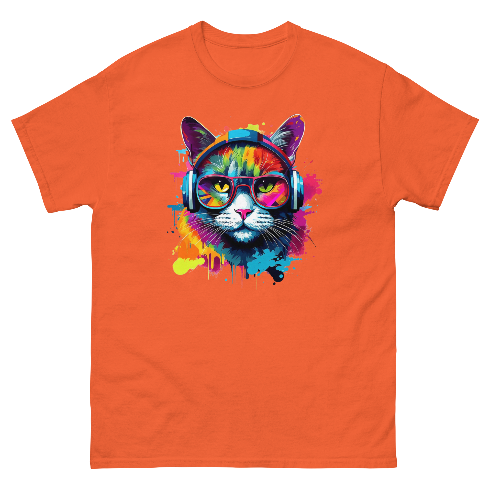 Vibrant DJ Cat Unisex Classic Tee - Trendy, Soft, and Perfect for Streetwear Physical T-Shirt Style-Junction Orange S