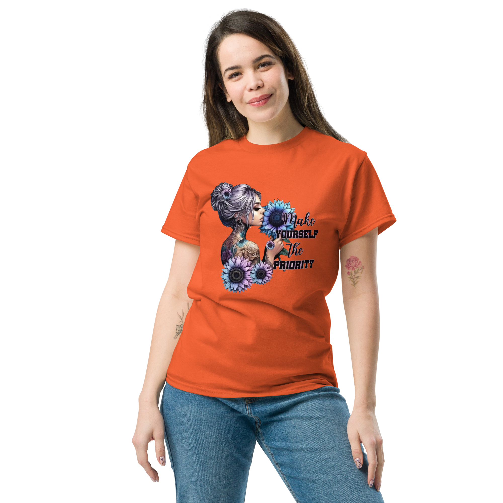 Trendy Women's Classic Tee - 'Make Yourself The Priority' Statement Design Physical T-Shirt Style-Junction Orange S