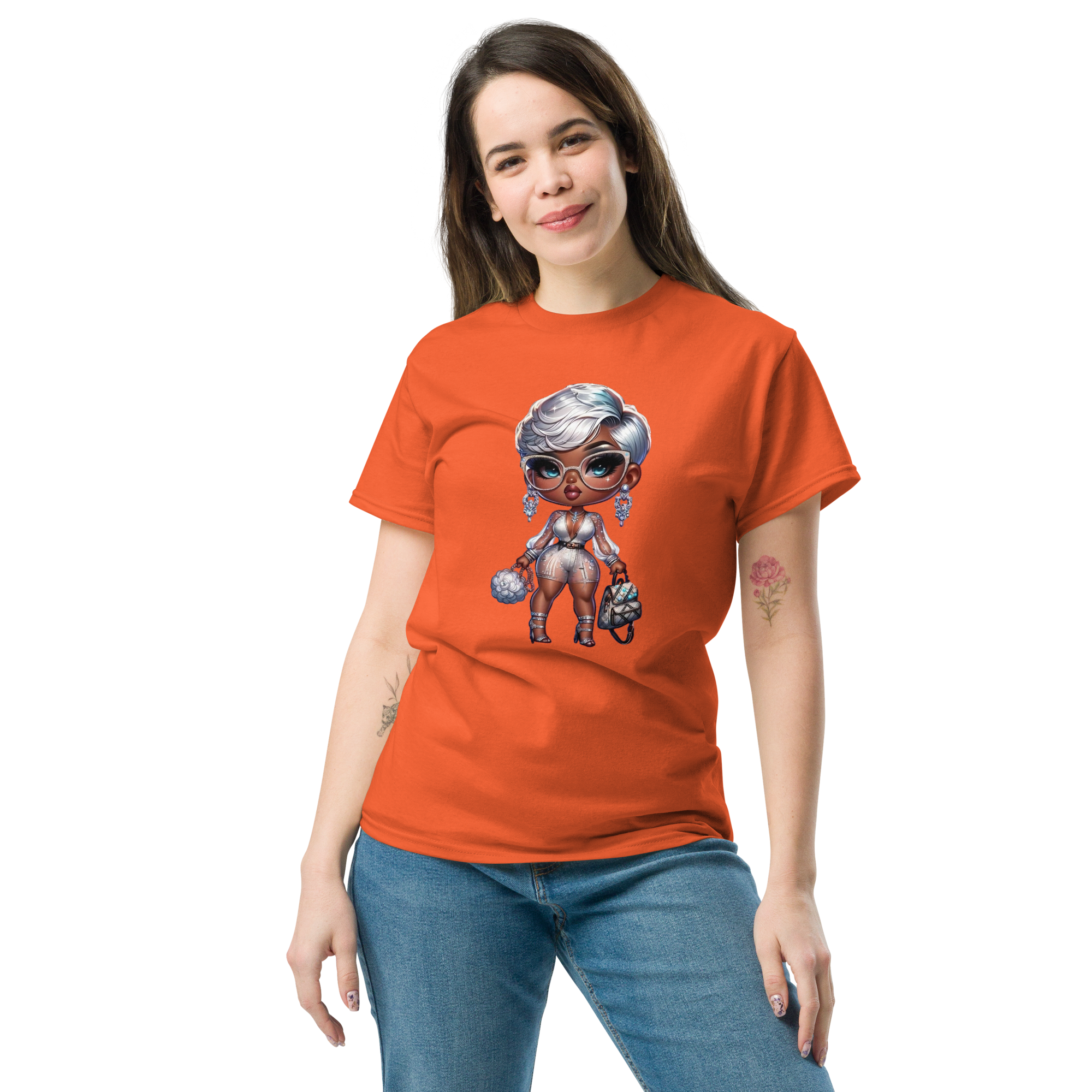 Silver Elegance Queen Women's Classic Tee - 100% Cotton for a Structured, Trendy Look Physical T-Shirt Style-Junction Orange S