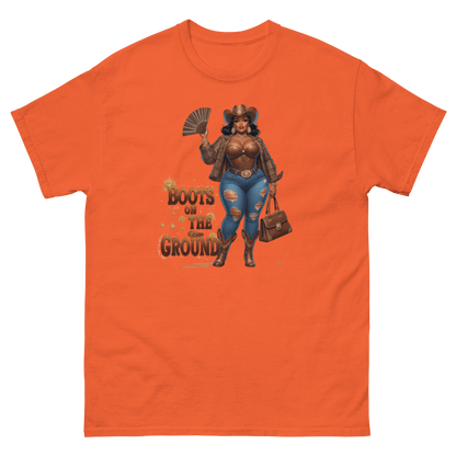 Boots on the Ground Curvy Cowgirl #2 Tee – Bold Western Style Women Tees Style Junction – Custom Digital Designs & Apparel Orange S