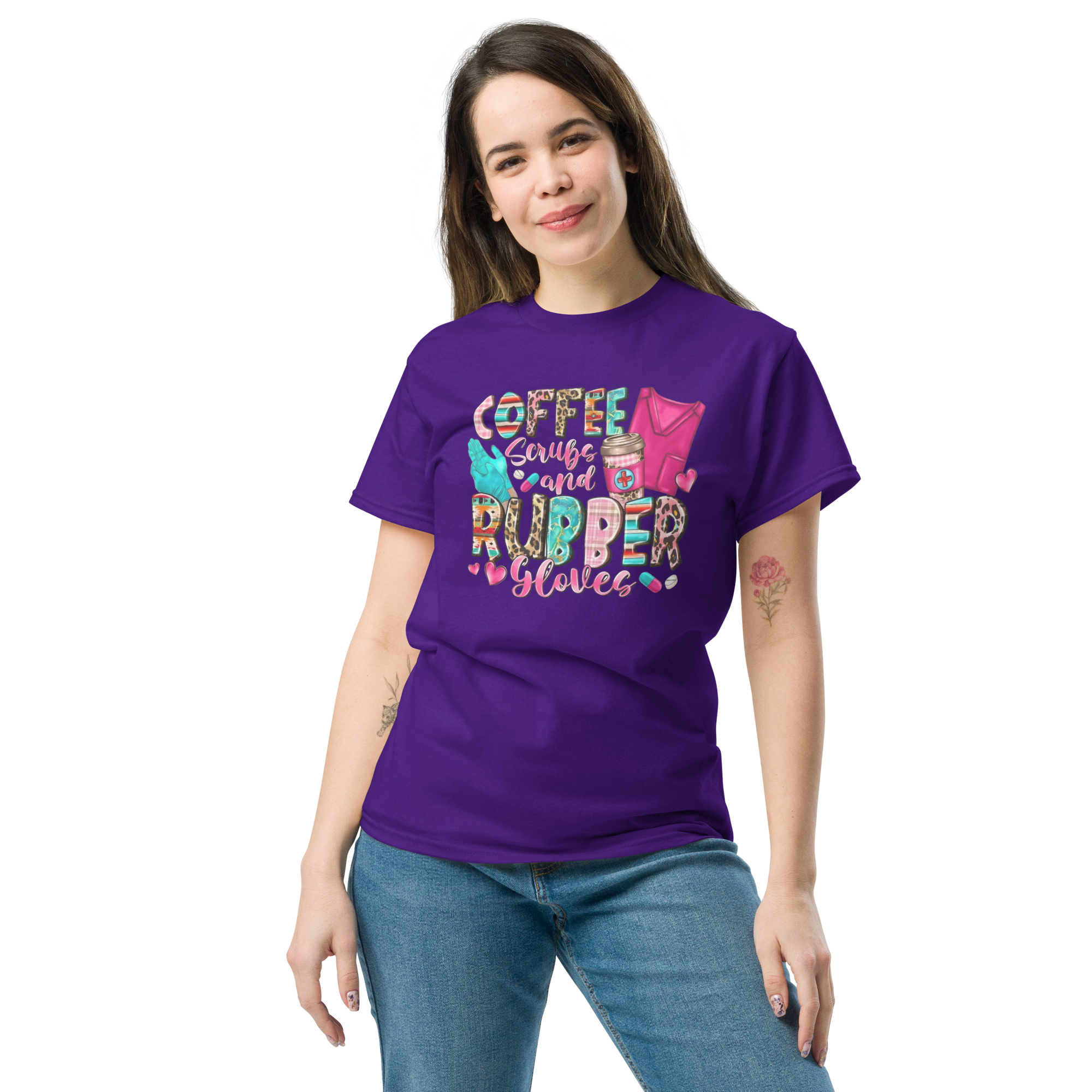 Coffee Scrubs and Rubber Gloves Unisex Custom Sweatshirt Classic T-shirt Physical T-Shirt Style-Junction Purple S