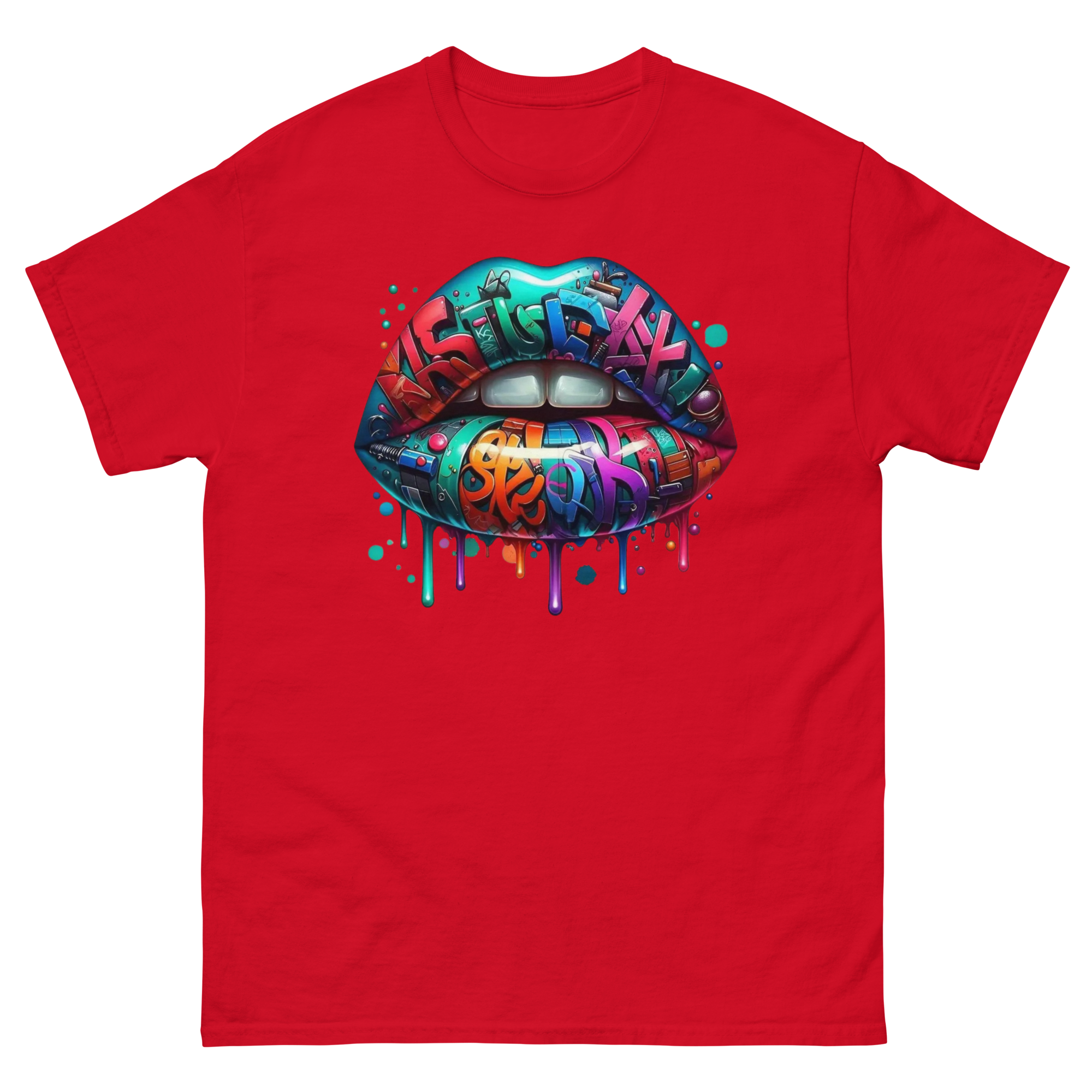 Colorful Graffiti Custom Designed Unisex Classic T-shirt Physical T-Shirt Style-Junction Red S 