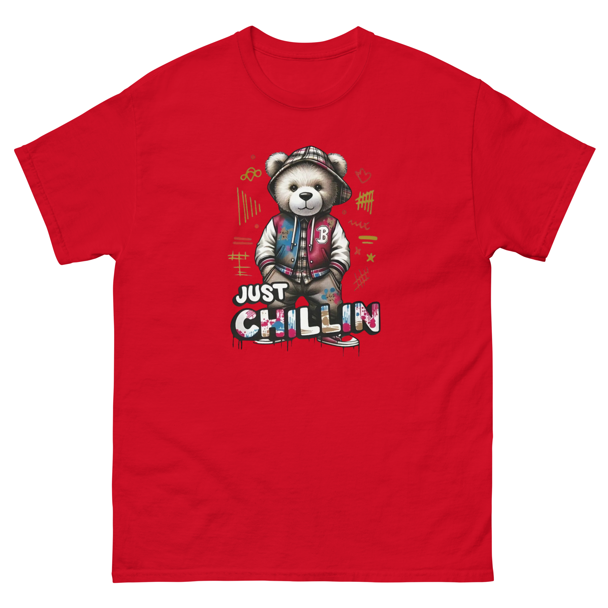 Just Chillin Bear Custom Design Unisex Classic T-shirt Physical T-Shirt Style-Junction Red S 