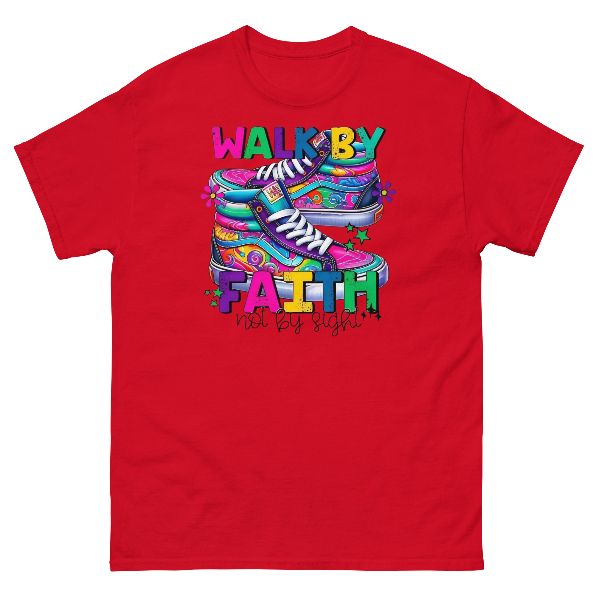 Walk By Faith Custom Design Unisex Classic T-shirt Physical T-Shirt Style-Junction Red S 