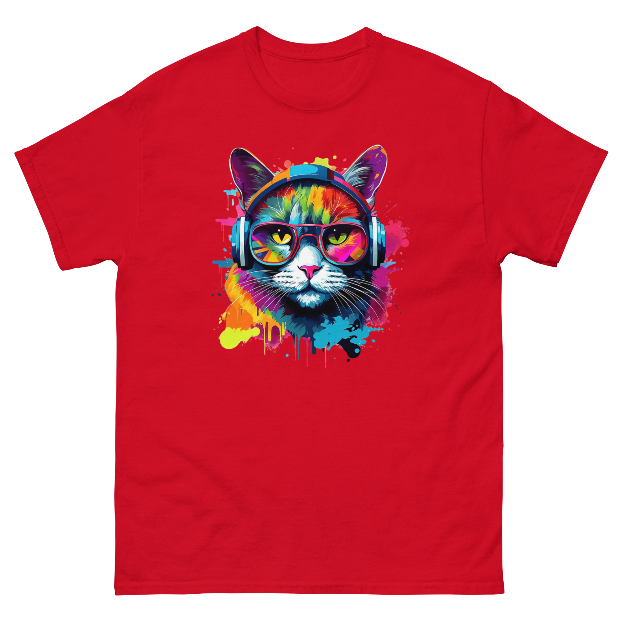 Vibrant DJ Cat Unisex Classic Tee - Trendy, Soft, and Perfect for Streetwear Physical T-Shirt Style-Junction Red S