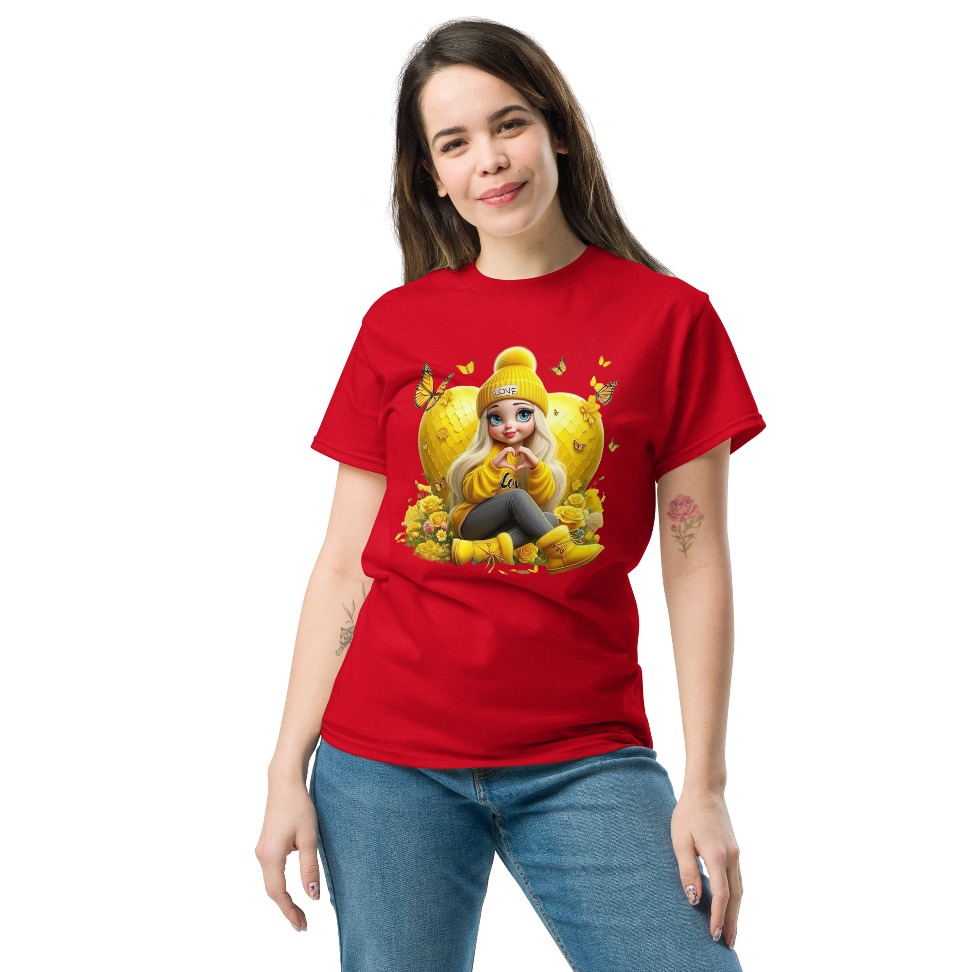 Golden Love Blossom Women's T-Shirt - 100% Cotton, Soft & Durable Physical T-Shirt Style-Junction Red S