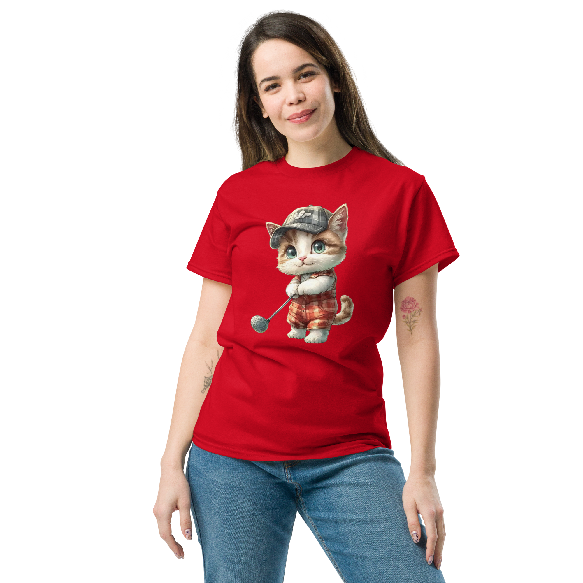 Golfing Kitty Charm Classic Unisex Tee - Versatile Cotton Shirt for Every Outfit Physical T-Shirt Style-Junction Red S