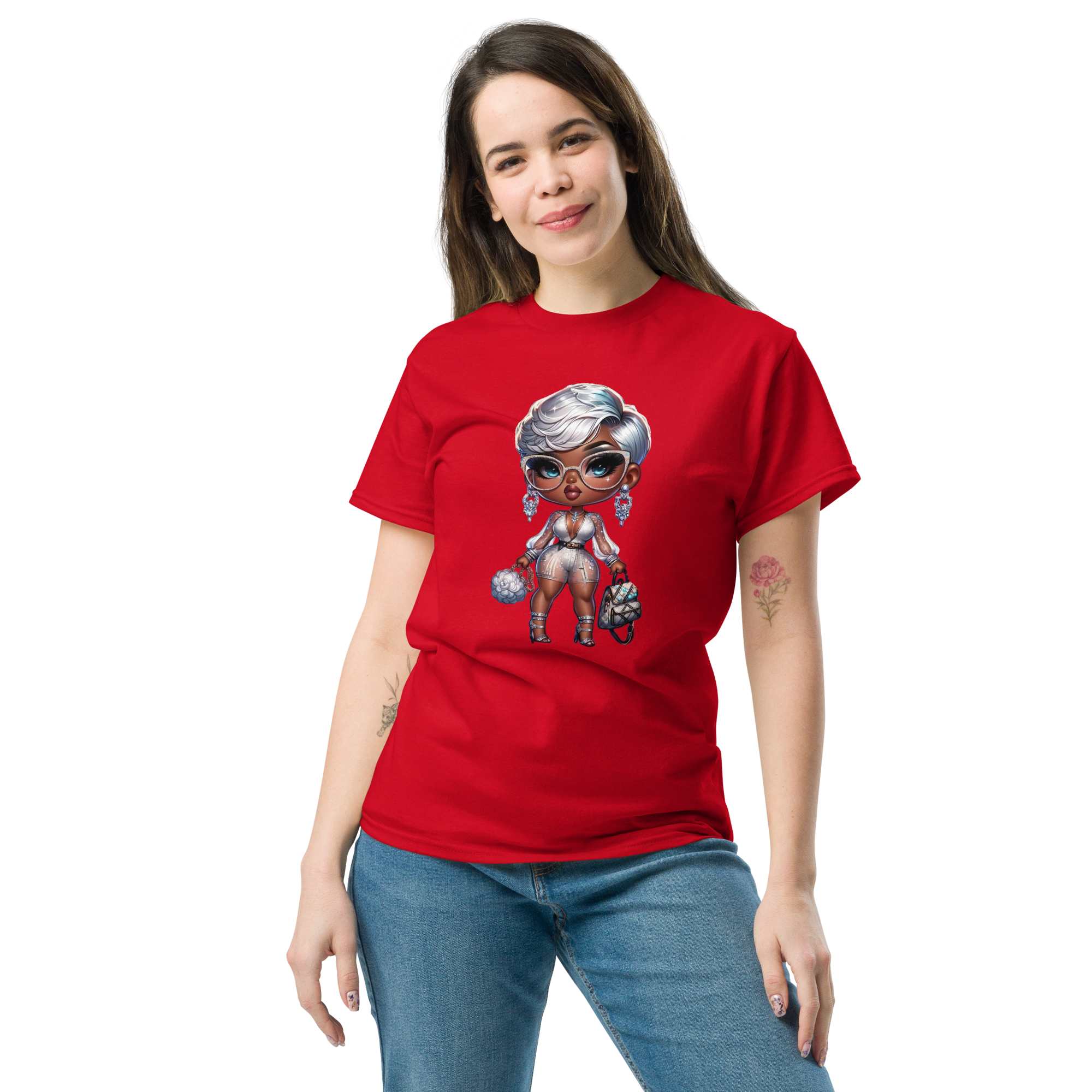 Silver Elegance Queen Women's Classic Tee - 100% Cotton for a Structured, Trendy Look Physical T-Shirt Style-Junction Red S