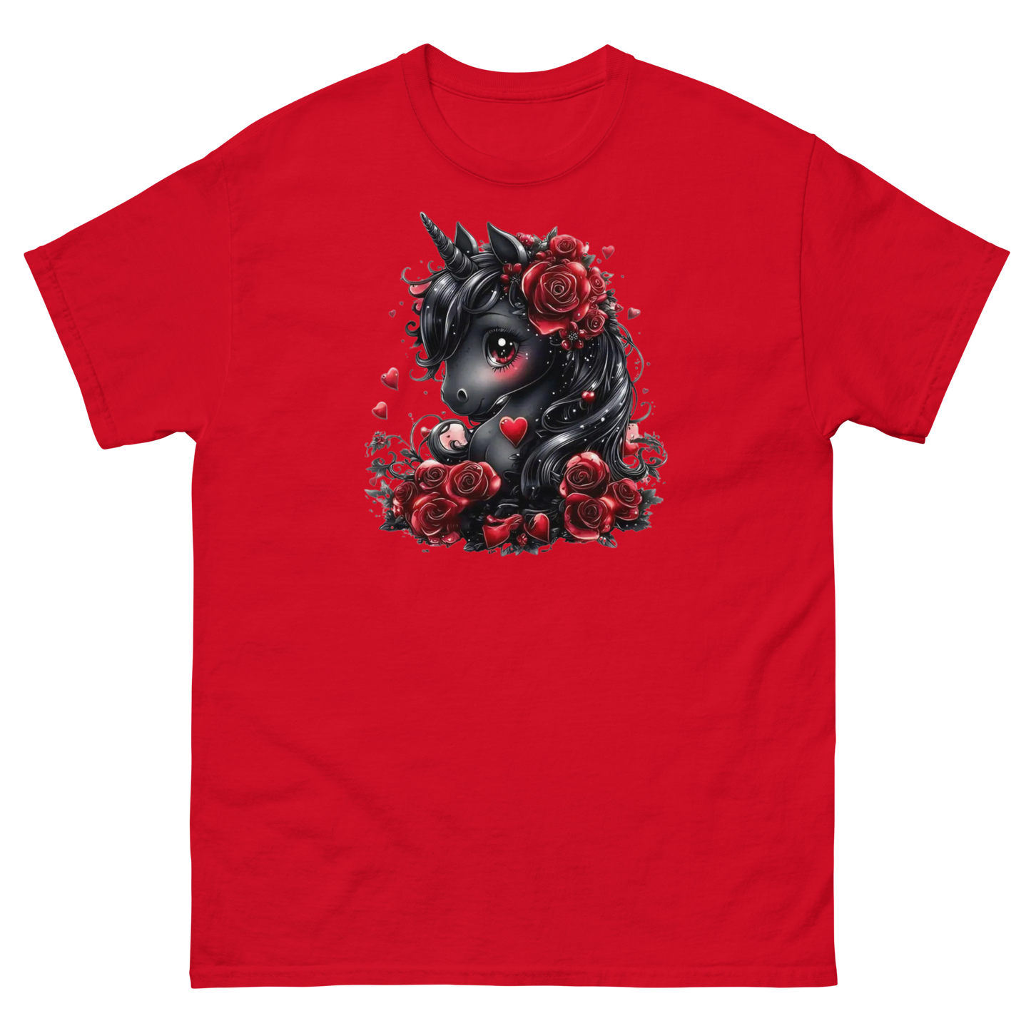 Black & Red Unicorn Women's Classic Tee Physical T-Shirt Style-Junction Custom Designs & Prints Red S