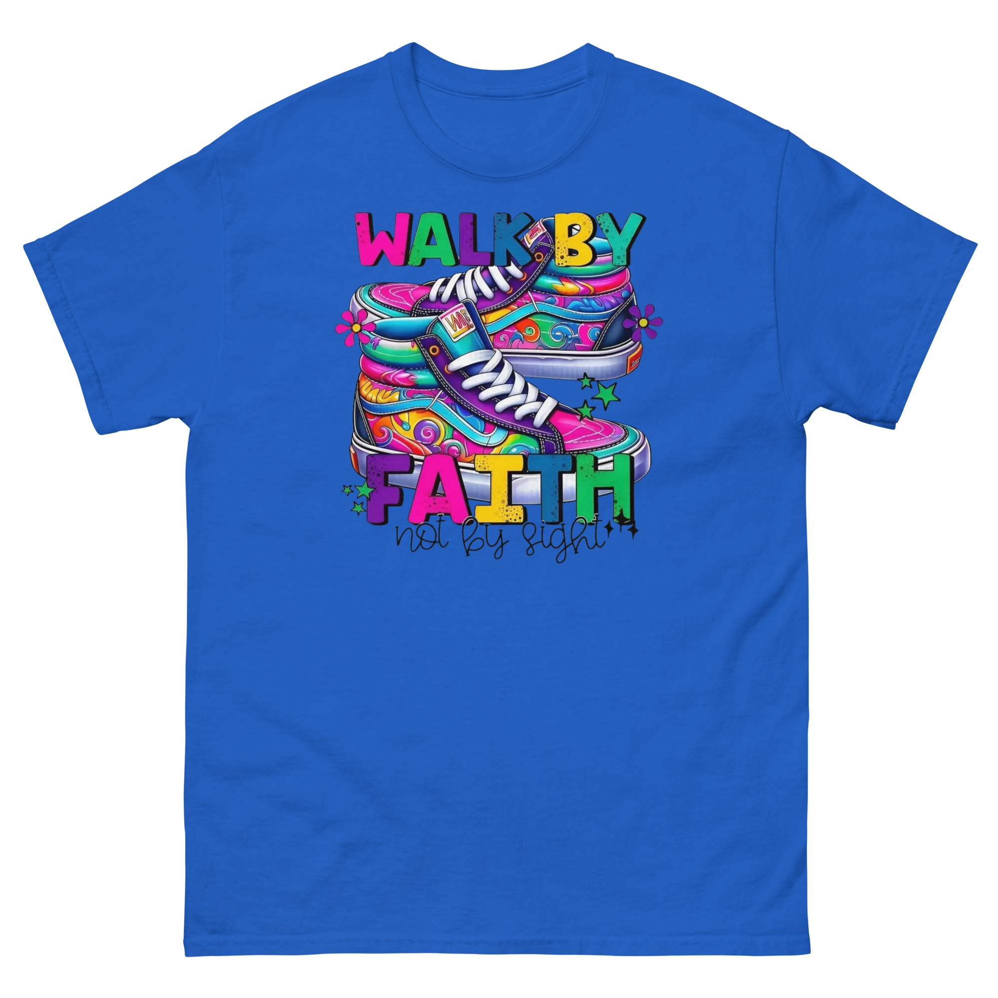 Walk By Faith Custom Design Unisex Classic T-shirt Physical T-Shirt Style-Junction Royal S 