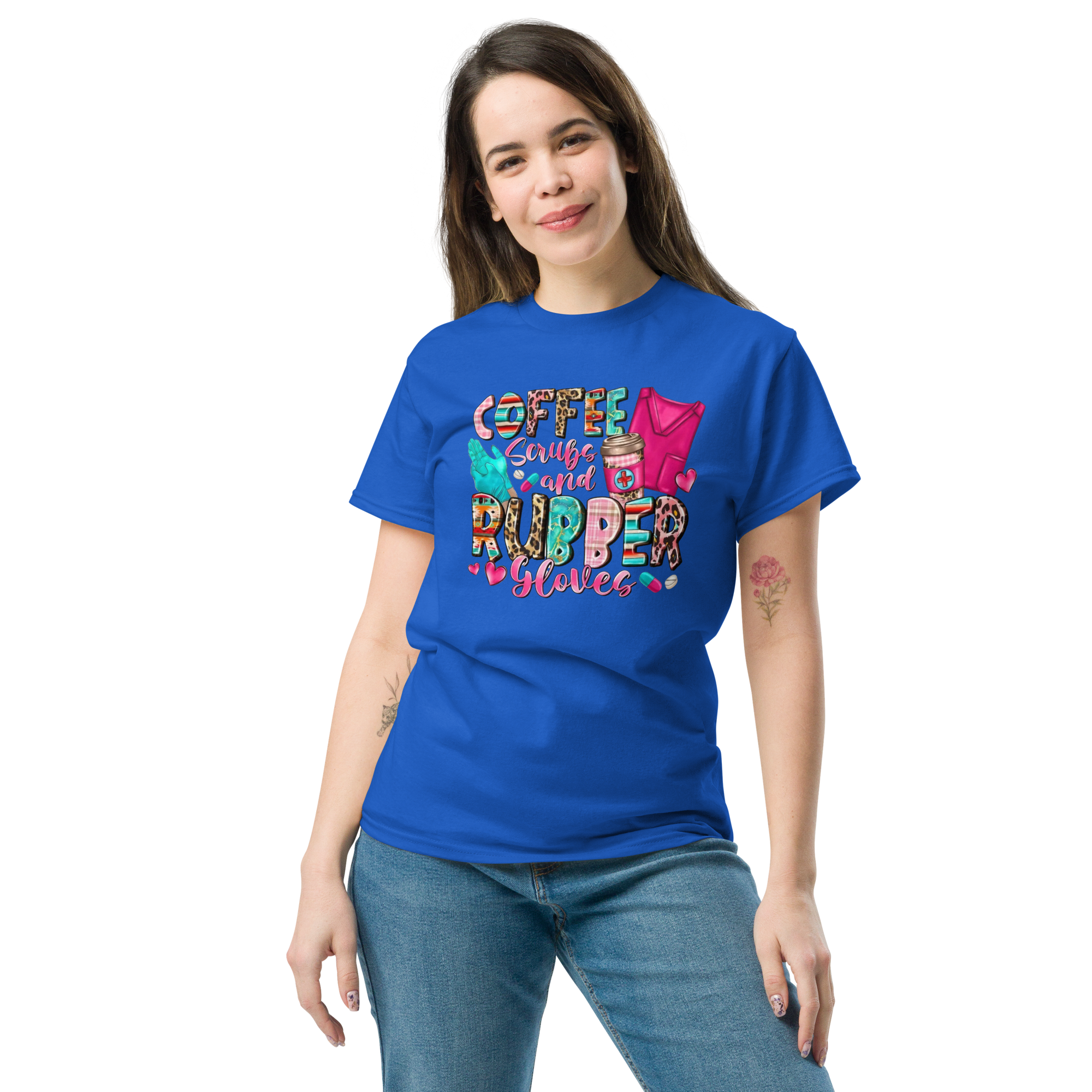 Coffee Scrubs and Rubber Gloves Unisex Custom Sweatshirt Classic T-shirt Physical T-Shirt Style-Junction Royal S