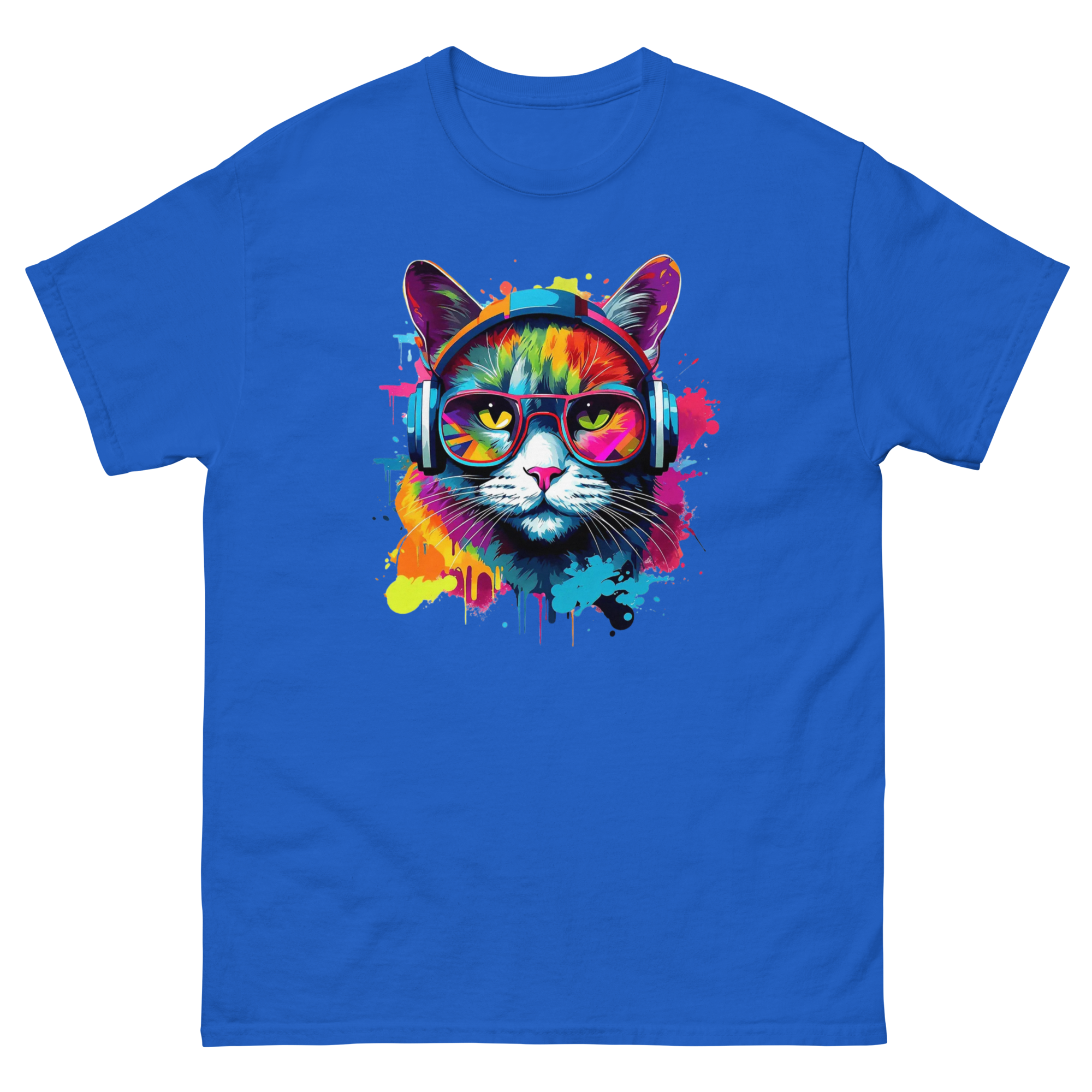 Vibrant DJ Cat Unisex Classic Tee - Trendy, Soft, and Perfect for Streetwear Physical T-Shirt Style-Junction Royal S