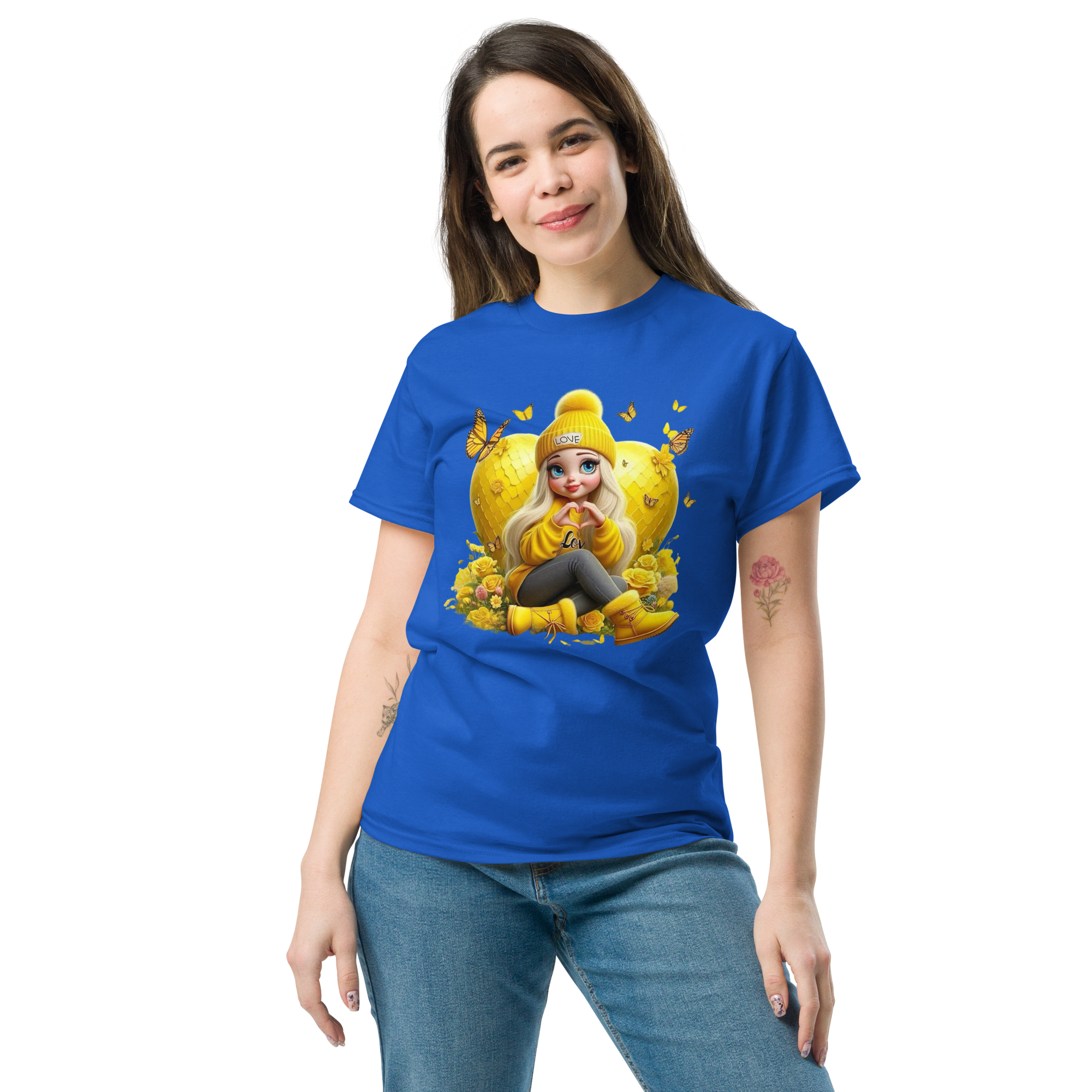 Golden Love Blossom Women's T-Shirt - 100% Cotton, Soft & Durable Physical T-Shirt Style-Junction Royal S