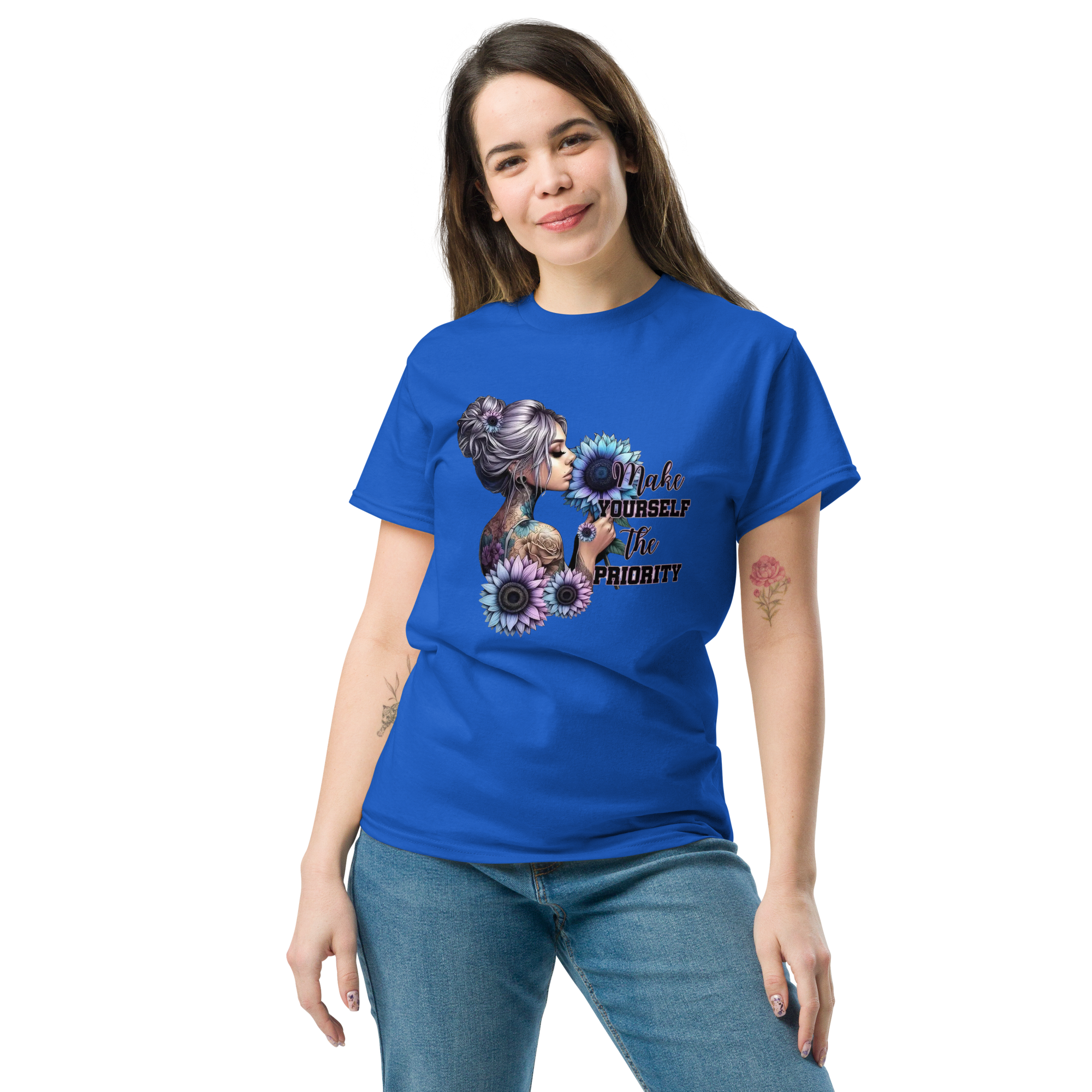 Trendy Women's Classic Tee - 'Make Yourself The Priority' Statement Design Physical T-Shirt Style-Junction Royal S