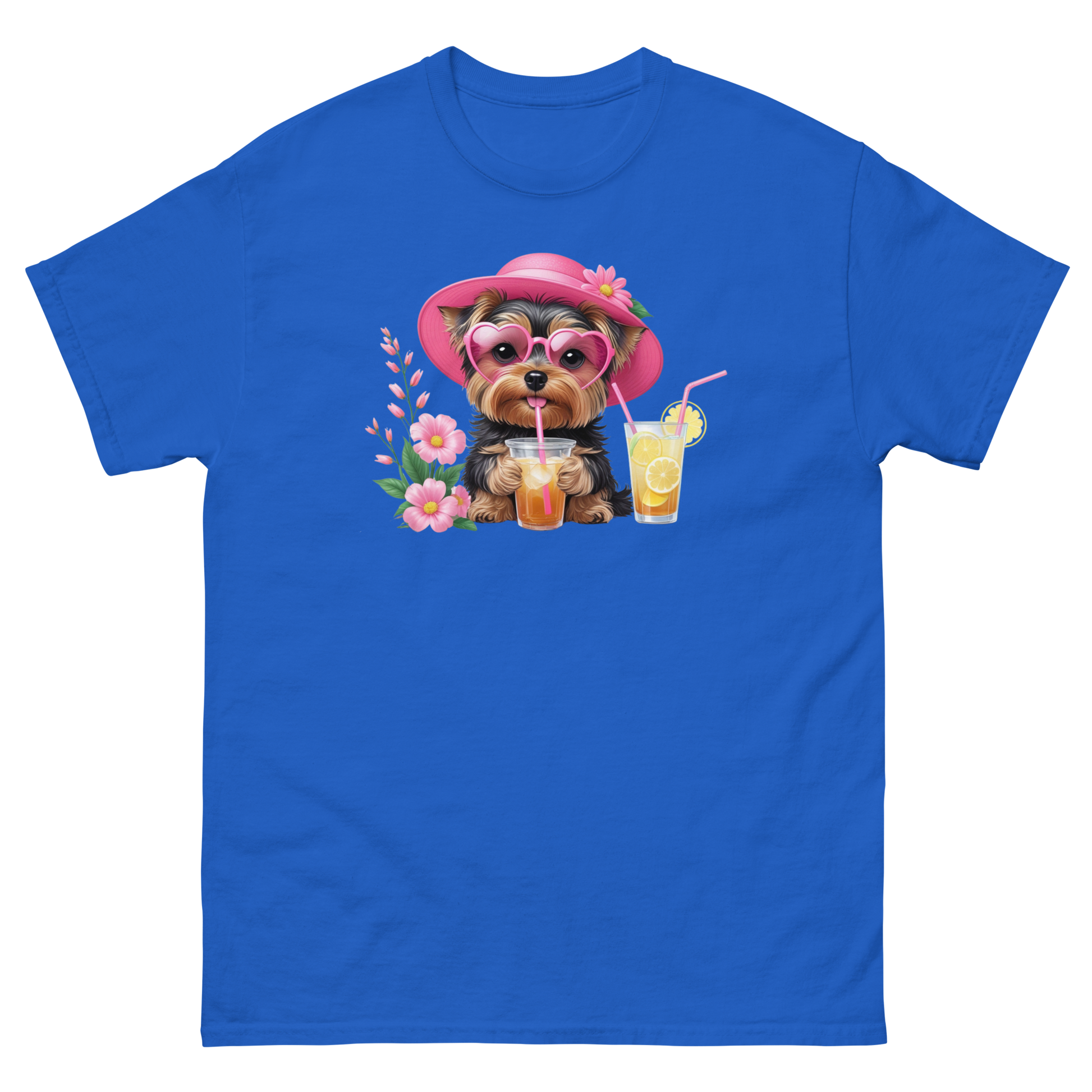 Yorkie Dog #1 Iced Tea Graphic Tee – Floral Summer PNG Print Shirt Women Tees Style Junction – Custom Digital Designs Royal S
