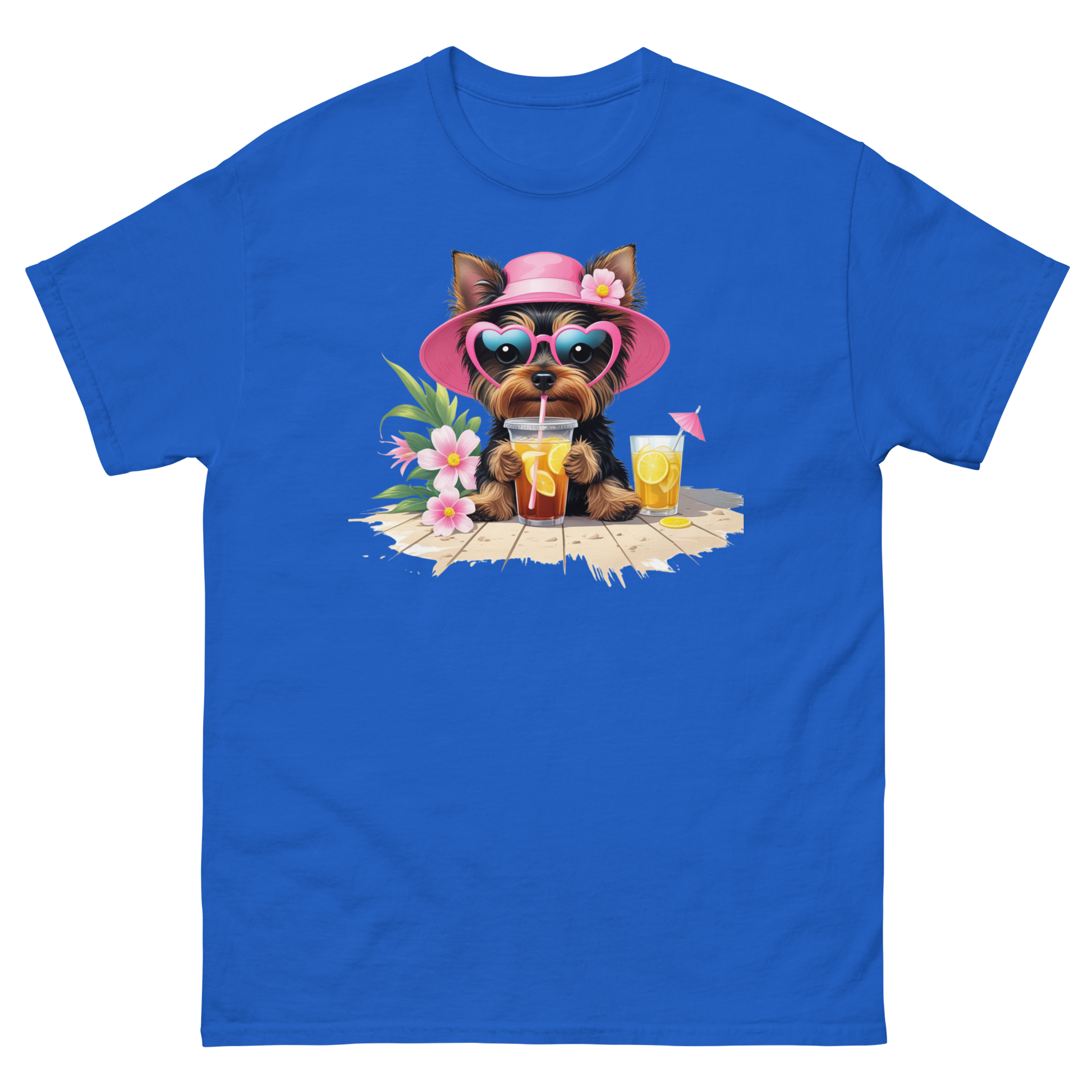 Yorkie Dog #3 Iced Tea Graphic Tee – Floral Summer PNG Print Shirt Women Tees Style Junction – Custom Digital Designs Royal S