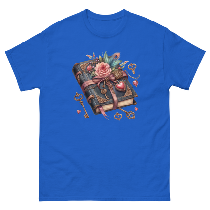 Vintage Rose Key Book Graphic Tee Women Tees Style Junction – Custom Digital Designs & Apparel Royal S