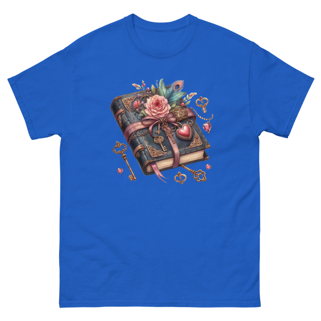 Vintage Rose Key Book Graphic Tee Women Tees Style Junction – Custom Digital Designs & Apparel Royal S