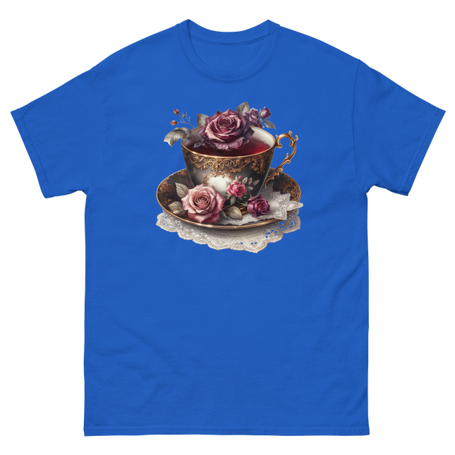Romantic Teacup with Roses Art Tee Women Tees Style Junction – Custom Digital Designs & Apparel Royal S