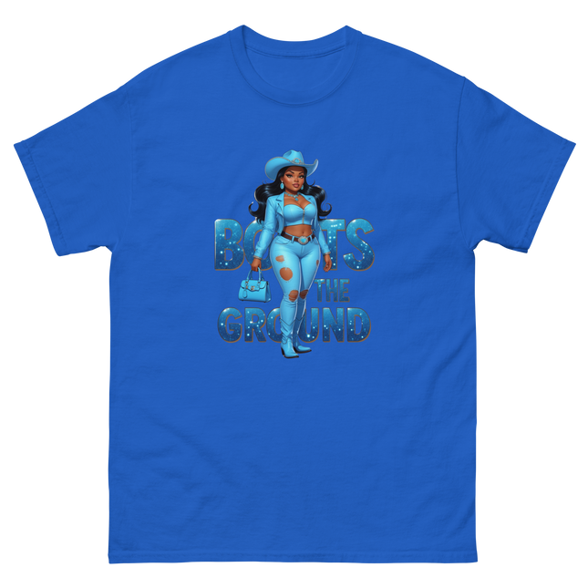 Boots on the Ground Tee – Light Blue Curvy Cowgirl Graphic #1 Women Tees Style Junction – Custom Digital Designs & Apparel Royal S