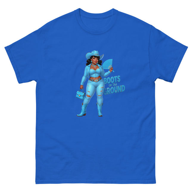 Boots on the Ground Tee – Light Blue Curvy Cowgirl Graphic #2 Women Tees Style Junction – Custom Digital Designs & Apparel Royal S