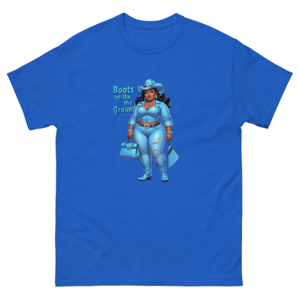 Boots on the Ground Tee – Light Blue Curvy Cowgirl Graphic #3 Women Tees Style Junction – Custom Digital Designs & Apparel Royal S